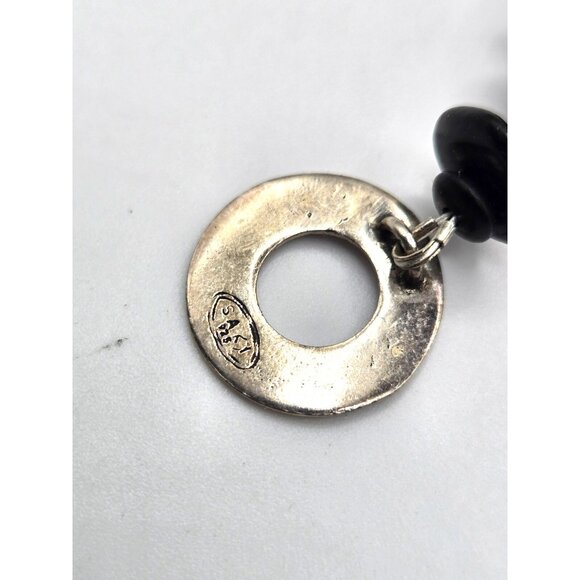 Vintage Sterling Silver Amber & Jet Bead Bracelet | SAKI Toggle Clasp | Artisan - Picture 6 of 7